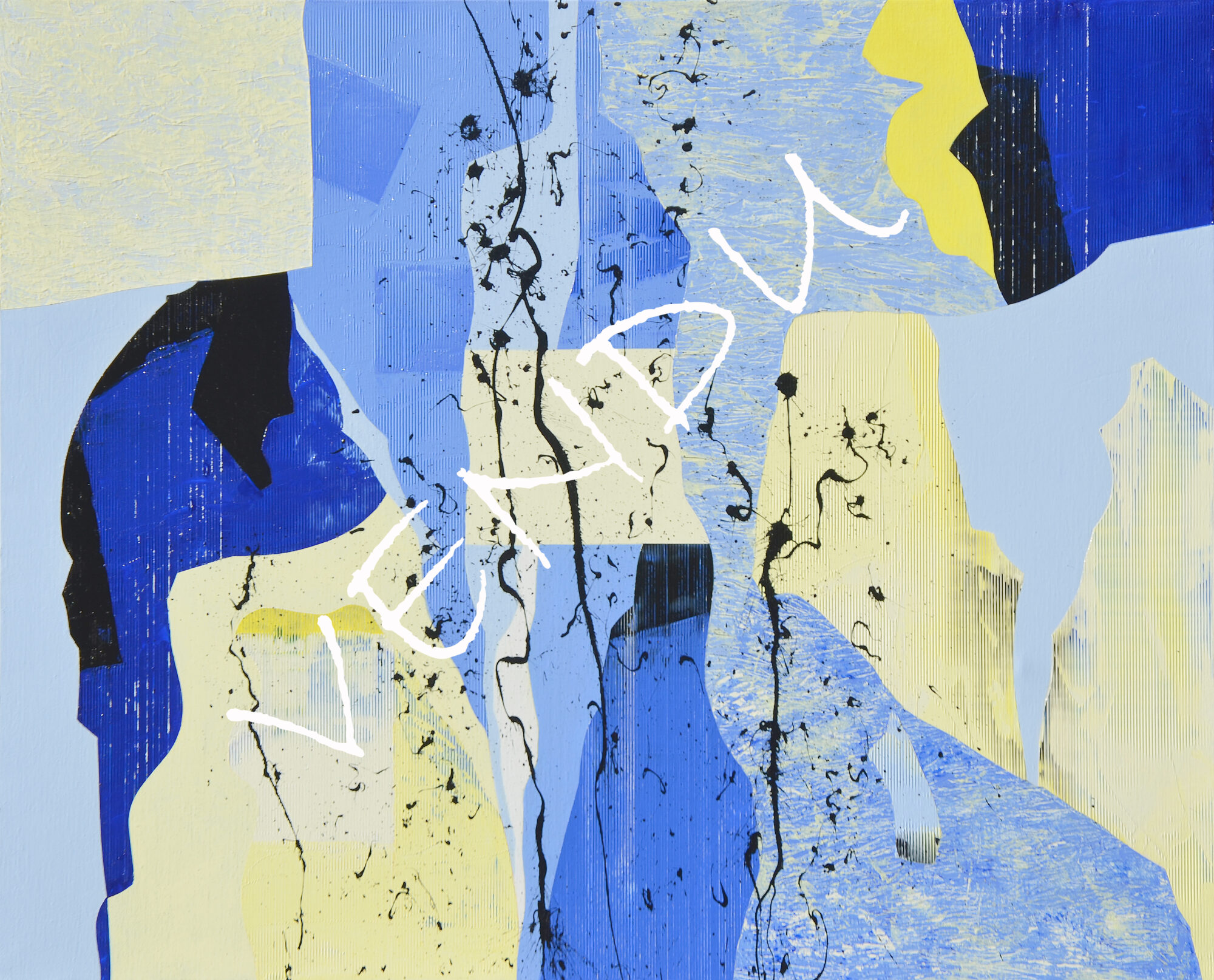 Vintage bleu et jaune, 81 x 100 cm -VENDU-
